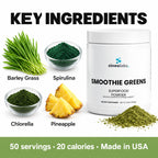Smoothie Greens Powder with Spirulina & Chlorella: Barley Grass, Spirulina, Chlorella, Pineapple