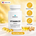 Vitamin D3 2,000 IU Softgels, 50mcg, 100 Count: Bones & Teeth, Muscle Function, 100 Softgels