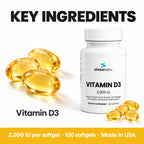 Vitamin D3 2,000 IU Softgels, 50mcg, 100 Count: Vitamin D3