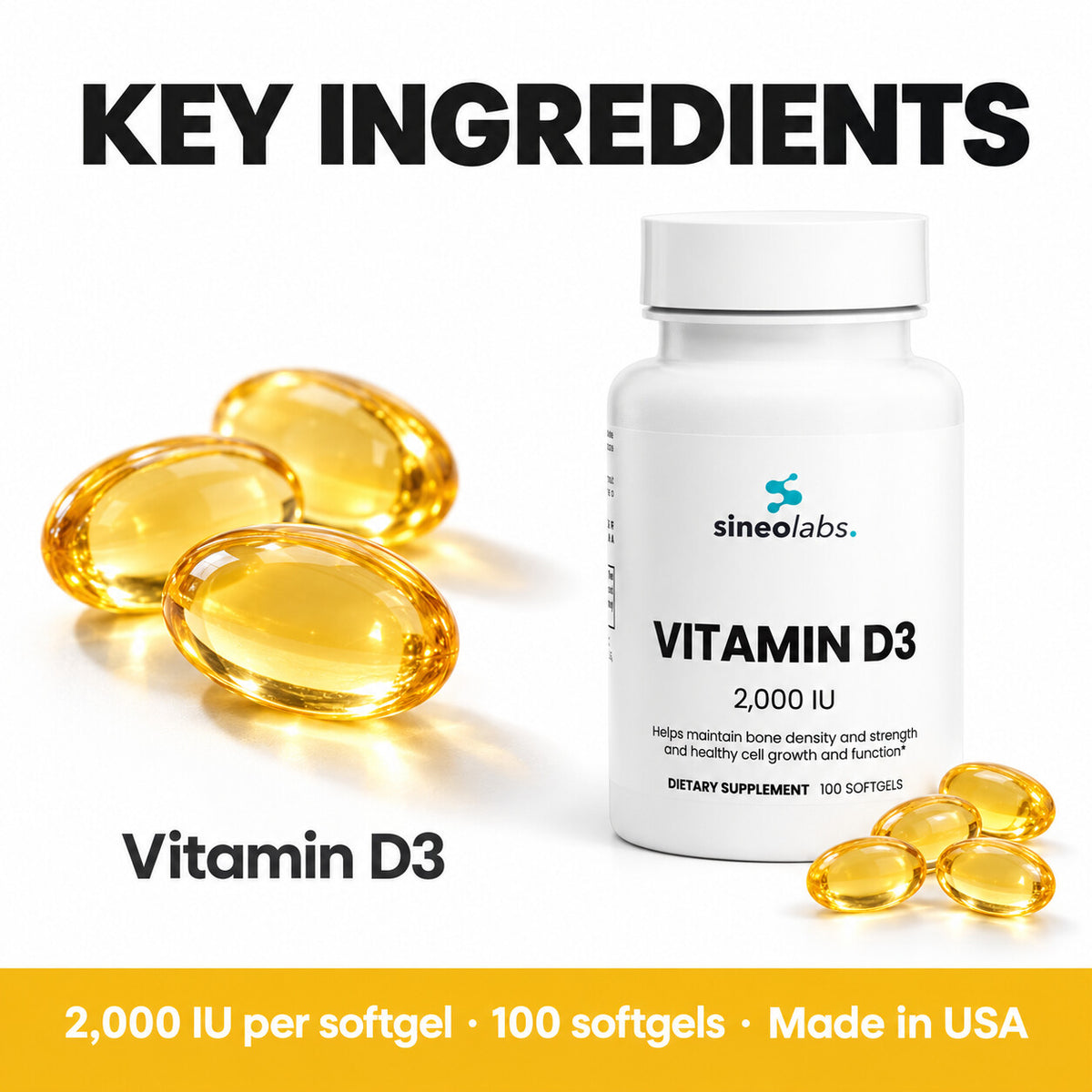 Vitamin D3 2,000 IU Softgels, 50mcg, 100 Count: Vitamin D3